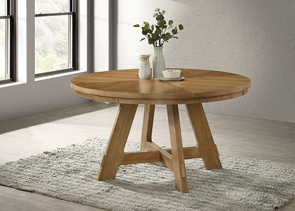 Coaster Home Furnishings - Danvers - Wood - 54-Inch Round Dining Table with Flared Legs and Veneer Pattern - Dining Room & Home Kitchen - Brown Oak - 109150