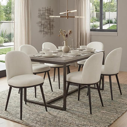 KISLOT Dining Chairs Set of 6, Fabric Upholstered Dining Room Chairs with Ergonomic Backrest & Metal Legs, Modern Kitchen Side Chairs for Home, Restaurant, and Café, Ivory, 2 Boxs