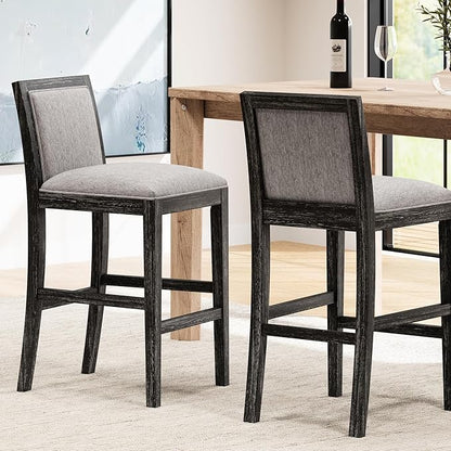 of 2 Bar Stools, 30.5 Inch. Fabric Upholstery and Rubberwood Frame. Retro Chairs for Kitchen Island, Bedroom, Dining. Soft Seating 2 30.5" Stools. Frame with Cozy Cushion. Kitchen, Dining Room.