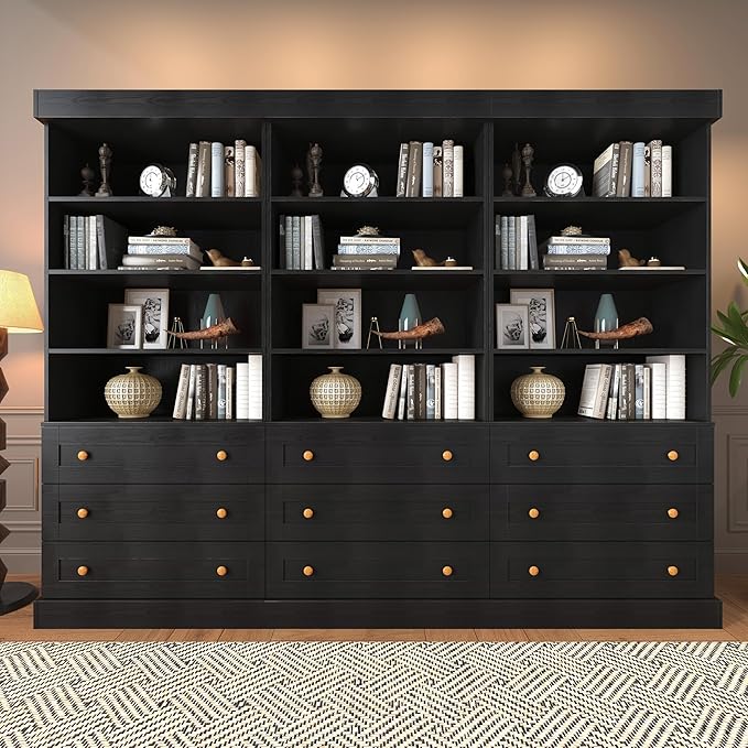 ivaniti 71" Tall Farmhouse Kitchen Pantry, Large Storage Cabinet with Adjustable Shelves, 3 Drawer, Wood Versatile Hutch Cabinet for Dining Room, Living Room, Black 3 PCS