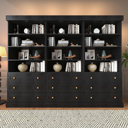 ivaniti 71" Tall Farmhouse Kitchen Pantry, Large Storage Cabinet with Adjustable Shelves, 3 Drawer, Wood Versatile Hutch Cabinet for Dining Room, Living Room, Black 3 PCS
