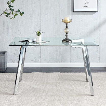 Rectangular Glass Dining Table 51 Inch Modern Rectangular Kitchen Table with Metal Legs Durable Stylish Dinner Table for Dining Room Kitchen