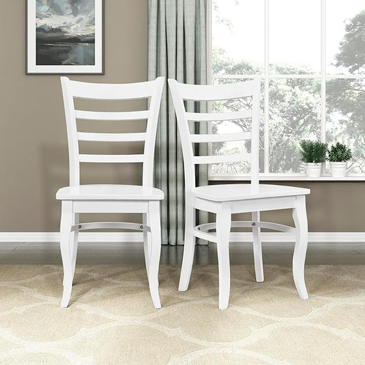 Lexicon Modern Dining Chair Set of 2, Solid Rubber Wood Kitchen & Dining Room Chairs, Armless, Ladder Back, Easy to Assemble, White