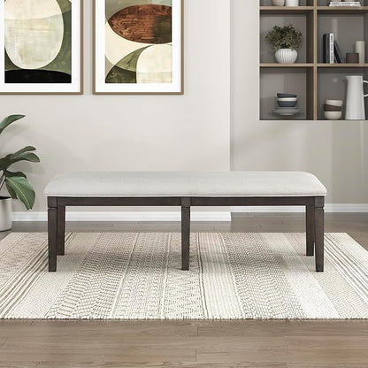 Lexicon Dining Bench with Padded Seat and Wooden Frame, 58" W Entryway Bench, Beige Textured Fabric Upholstered Dining Seat for Kitchen/Living Room, Easy Assembly, Dark Espresso