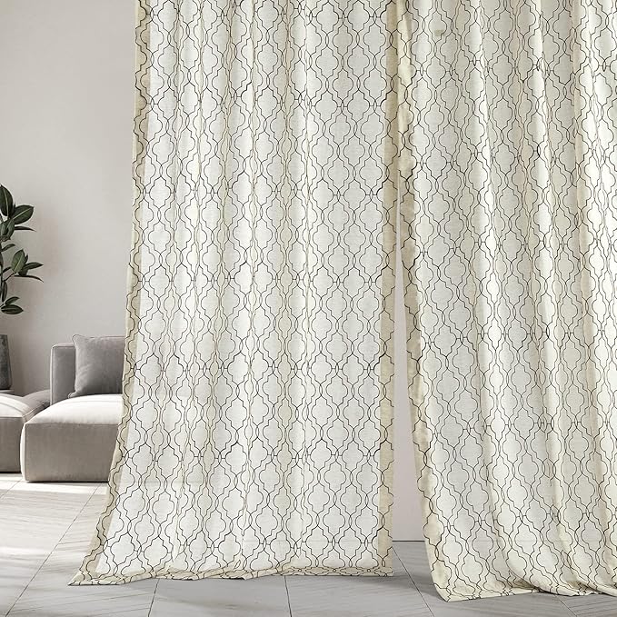 HPD Half Price Drapes Embroidered Faux Linen Curtain for Living Room 50 X 96 (1 Panel), Rod Pocket Window Curtains for Bedroom, Saida Chocolate