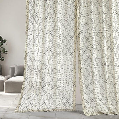 HPD Half Price Drapes Embroidered Faux Linen Curtain for Living Room 50 X 96 (1 Panel), Rod Pocket Window Curtains for Bedroom, Saida Chocolate