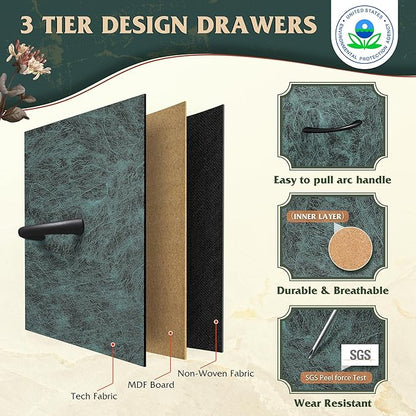 WLIVE Dresser for Bedroom with 5 Drawers, Wide Chest of Drawers, Fabric Dresser, Storage Organizer Unit with Fabric Bins for Closet, Living Room, Hallway, Vintage Green