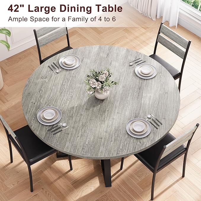 Jocoevol Round Dining Table for 4,Kitchen Dining Room Circle Dinner Pedestal Table,Space Saving Wood Kitchen & Dining Room Furniture, 42In,Grey