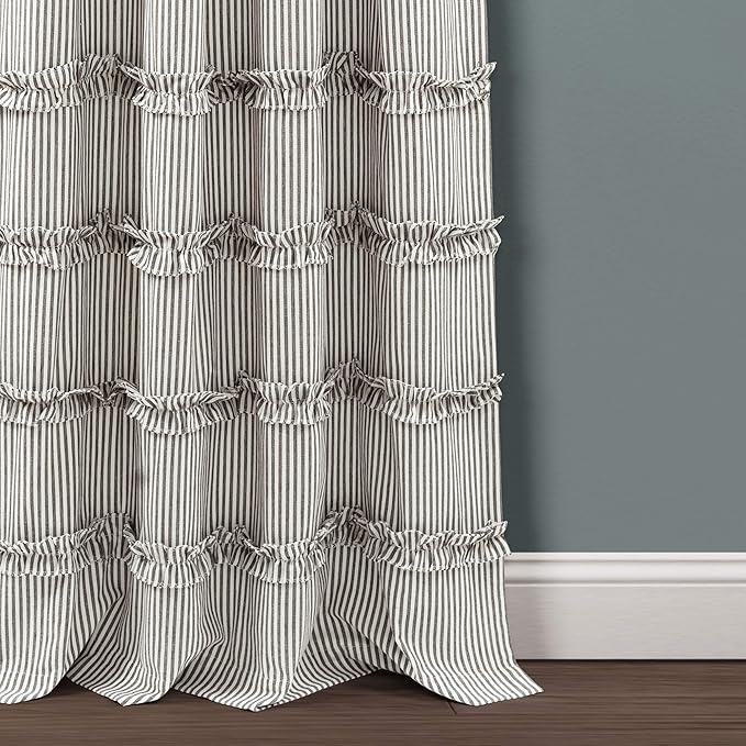 Lush Decor Vintage Stripe Yarn Dyed Cotton Blend Window Curtain Panels Pair, 40" W x 84" L Gray - Striped Curtains for Living Room - Bedroom Curtains