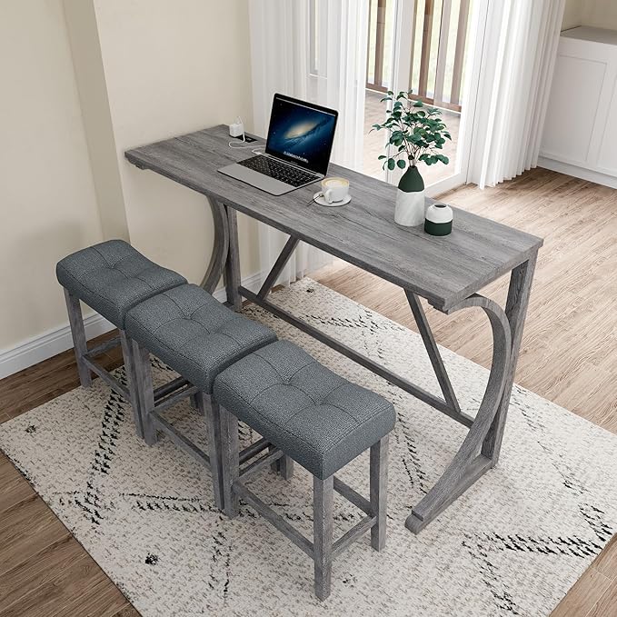 Bar Height Table and Chairs Set - 4-Piece Bar Table and Chairs for Kitchen, Dining Room, or Kitchen Island with Seating-Small Kitchen Table Set,Perfect as Dining Table with Chairs (Gray)