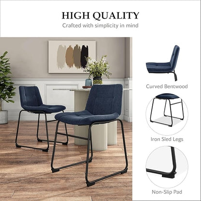 Furniture of America Veradis Modern Bentwood Dining Chairs Set of 2, Chenille Fabric Stool with Back and Metal Frame, Comfortable Upholstered Seating for Kitchen, Living Room, Blue, 30 inch