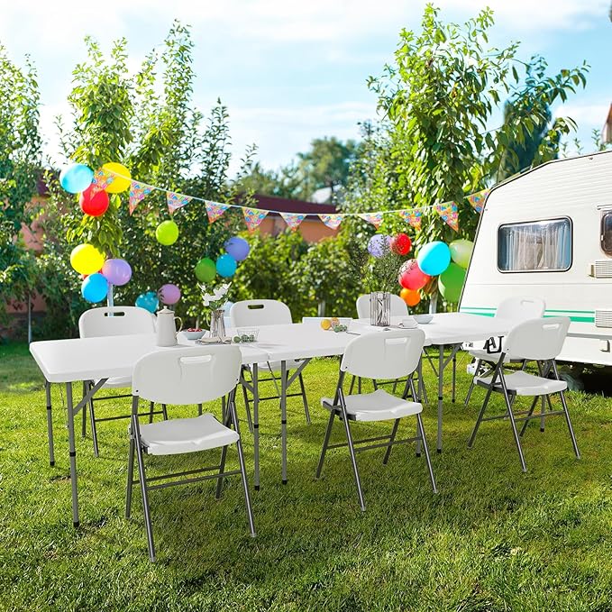 VINGLI 42" Fold in Half Square Table, Bi-Folding Commercial Portable Plastic Dining Table for Kitchen Outdoor Party Wedding Event, White