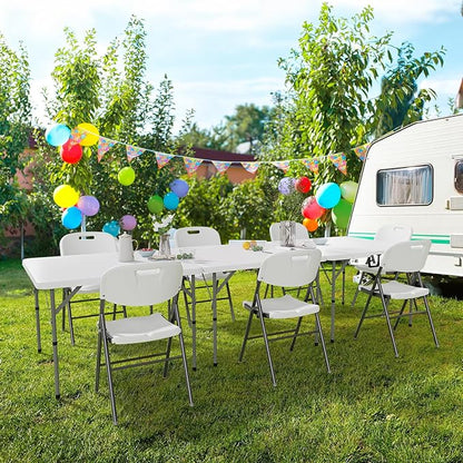 VINGLI 42" Fold in Half Square Table, Bi-Folding Commercial Portable Plastic Dining Table for Kitchen Outdoor Party Wedding Event, White