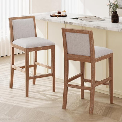 30.5 Inch Height Bar Stools Set of 2, Rubber Wood e,Fabric Sponge Cushion and Upholstered, Retro Bar Chairs Suitable for Kitchen Island,Bedroom,Dining Room.