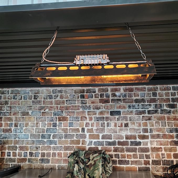 Rustic Industrial Chandelier Lighting, Adjustable Kitchen Pendant Lighting Over Island Farmhouse Light Fixtures 4-Light Antique Metal Pendant for Living Room & Bar