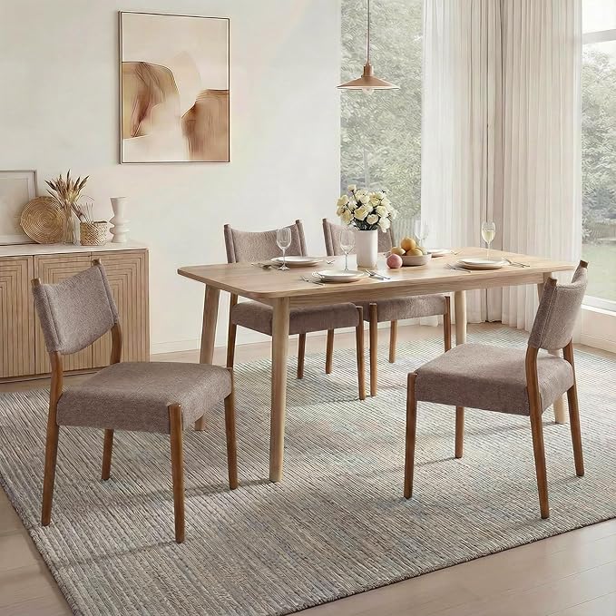 KISLOT Upholstered Dining Chairs Set of 4, Solid Wood Armless Kitchen Chairs with Soft Polyester Fabric, 18.9" Seat Height, Modern Dining Room Seating, 300 lbs Capacity, Brown