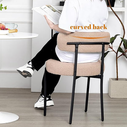 DYHOME Kitchen Chairs Mid-Century Modern Dining Chairs Set of 6, Kitchen Dining Room Chairs, Boucle Upholstered Wishbone Dining Chair, Camel Color