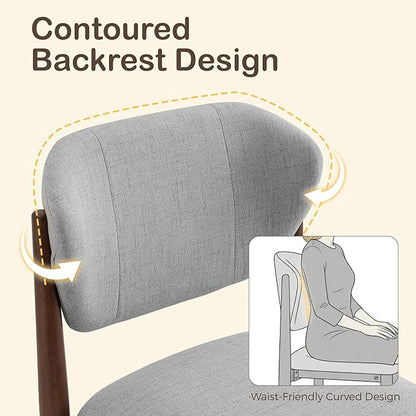 Casaphoria Dining Chairs Set of 2, Solid Walnut Wood Legs Upholstered Kitchen Chairs, Mid Century Modern Ergonomic Curved Back Accent Chair for Dining Room, Home Office and Vanity, Gray