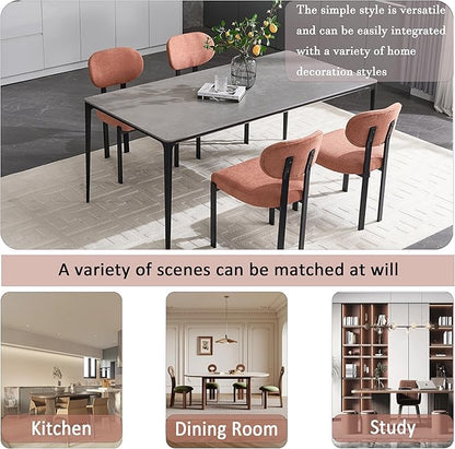 Set of 2 Modern Boucle Dining Chairs, Mid-Century Upholstered Chairs with Black Metal Legs, Ideal for Dining Room, Kitchen Island, Living Room, Bedroom, Home Office, Orange
