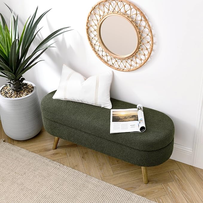 Modern Ottoman Bench with Storage - Versatile Bedside Pouf, Footstool, Toy Storage Ottoman for Bedroom, Living Room, Hallway Entryway, Multi-Use Furniture,Green-Foam
