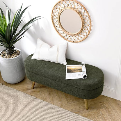Modern Ottoman Bench with Storage - Versatile Bedside Pouf, Footstool, Toy Storage Ottoman for Bedroom, Living Room, Hallway Entryway, Multi-Use Furniture,Green-Foam