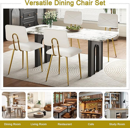 VECELO Dining Chairs Set of 2, Modern Upholstered Kitchen Chairs with Faux Leather Cushion Seat & Metal Legs for Kitchen, Living Room, Tufted Backrest Design, White