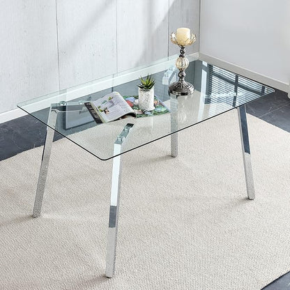 Rectangular Glass Dining Table 51 Inch Modern Rectangular Kitchen Table with Metal Legs Durable Stylish Dinner Table for Dining Room Kitchen
