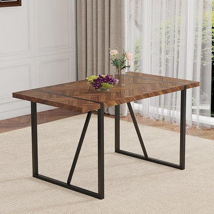 55" Extendable Island Table, Rustic Dining Table with Metal Frame, Mid Century Dining Table for Kitchen Dining Living Room, Black,Brown