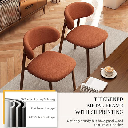 Kitchen Dining Chairs Set of 6 Modern Soft Linen Farmhouse Dining Room Chair with Metal Legs, Orange/Walnut