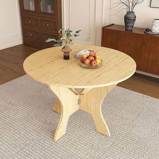GDFStudio 43" Folding Dining Table for Small Spaces, Round Wood Kitchen Table with Ancient Oak Veneer, Space-Saving Foldable Table for Indoor & Outdoor Use, French Country & Beach Style