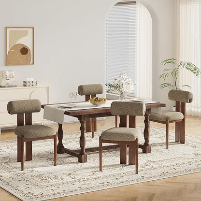MALOL Modern Wooden Dining Chairs Set of 2, Upholstered Fabric Kitchen Chairs with Sculptural Backrest, Mid-Century Farmhouse Dining Room Chairs with Solid Wood Legs, Camel