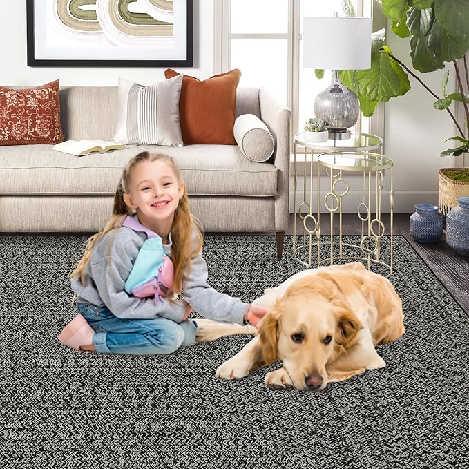 Washable Area Rug 10x13 Rug for Living Room Modern Rugs for Bedroom Imitation Braided Large Area Rug Non Slip Throw Rugs Stain Resistant Carpet for Nursery Dining Room 10'x13' Grey/Brown