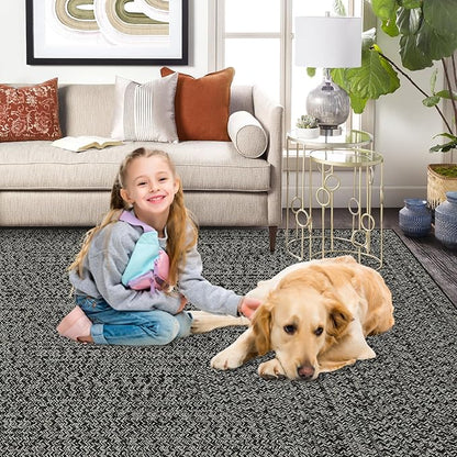 Washable Area Rug 10x13 Rug for Living Room Modern Rugs for Bedroom Imitation Braided Large Area Rug Non Slip Throw Rugs Stain Resistant Carpet for Nursery Dining Room 10'x13' Grey/Brown