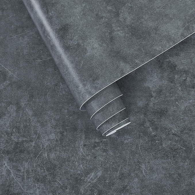 3yecao 16"×118" Thick Dark Blue Grey Concrete Wallpaper Peel and Stick Waterproof Glossy Textured Gray Concrete Contact Paper Vinyl Wrap Self Adhesive Cement Tile Sticker for Countertops Kitchen Walls