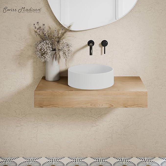 Swiss Madison Lisse 14.5" Concrete Round Vessel Sink in Matte White