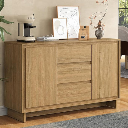 RoyalCraft Buffet Cabinet with Storage, Coffee Bar Cabinet with 3 Drawers and 2 Doors, Framed Edge Design, Modern Sideboard for Kitchen, Living Room and Dining Room, Natural