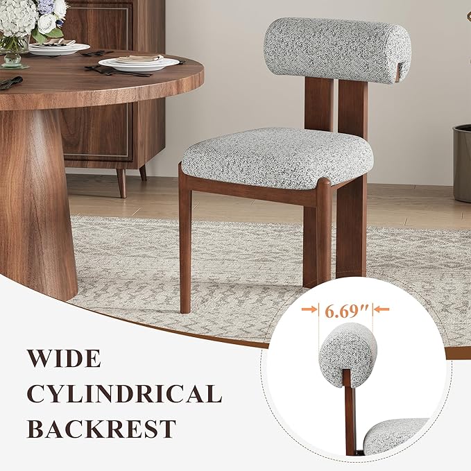 MALOL Modern Wooden Dining Chairs Set of 2, Upholstered Fabric Kitchen Chairs with Sculptural Backrest, Mid-Century Farmhouse Dining Room Chairs with Solid Wood Legs, Light Grey