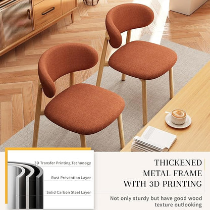 Kitchen Dining Chairs Set of 4 Modern Soft Linen Farmhouse Dining Room Chair, Orange/Original