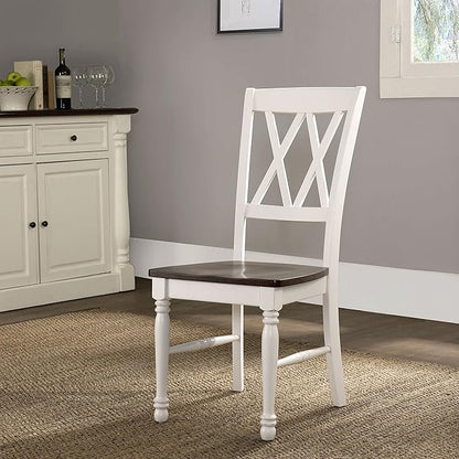 Crosley Furniture Shelby Traditional Wood X-Back Dining Room Chairs Set of 2, Kitchen Chair, Distressed White