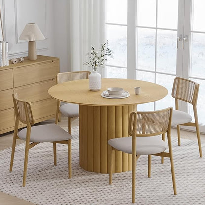 Casaphoria 46" Round Dining Table, Modern Wood Kitchen Table with Cylindrical Wide Bar Protruding Base for Living Room & Dining Room, Easy Assembly Farmhouse Furniture for 4-6, Oak