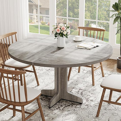 IDEALHOUSE Round Dining Table for 4, 47 Inches Dining Room Table with Wooden Base, Circle Kitchen Dinner Table for Dining Room, Kitchen, Living Room (Table Only), Grey