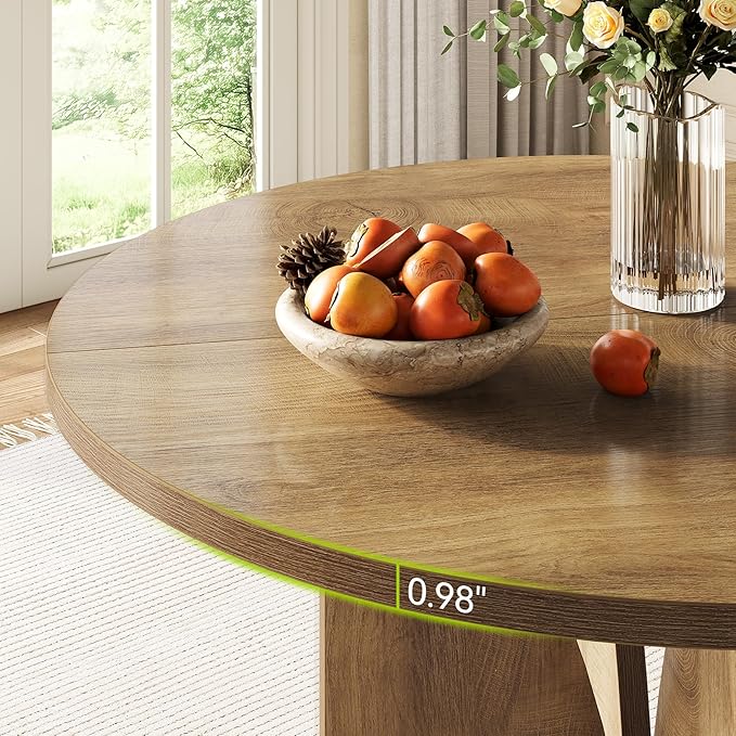 LITTLE TREE 39-Inch Dining Table for 4, Rustic Kitchen Table, Round Dining Table with X-Shaped Stable Pedestal, Farmhouse Dinner Table for Dining Room, Living Room