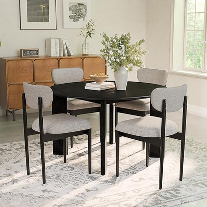 Casaphoria Upholstered Dining Chairs Set of 2, Mid-Century Modern Kitchen Chairs with Solid Wood Legs & Thick Cushion, Ergonomic Fabric Accent Chairs for Dining Room, Vanity & Office, Gray and Black