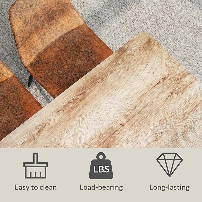 47" Stable MDF Dining Table, Island Table with Metal Legs, Rustic Dining Tables with Anti-Slip Pads for Kitchen, Wood