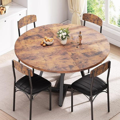 Jocoevol 51“ Round Kitchen Dining Room Table for 6-8, Circle Dining Dinner Table with Pedestal Metal Frame, Space Saving Wood Industrial Furniture for Small Space (Rustic Brown, 51In)