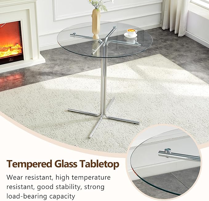 Round Glass Dining Table 36'' Inch Modern Round Kitchen Table with Metal Legs Durable Stylish Dinner Table for Dining Room Kitchen