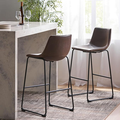 Harper & Bright Designs Set of 2 30" Cedric Faux Leather Barstool Vintage Brown