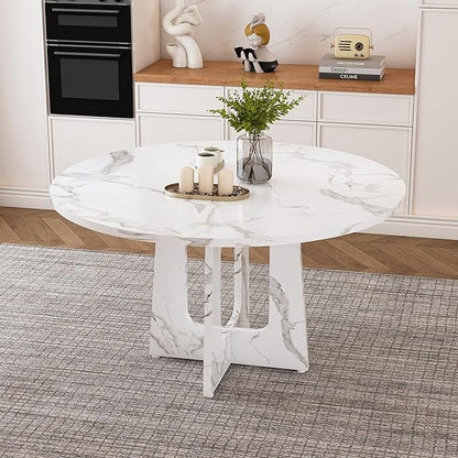 47" Farmhouse Dining Table, Kitchen Table with Stable Structure, Dinner Tables with Simple Assembly for Home Gatherings & Daily Dining, White