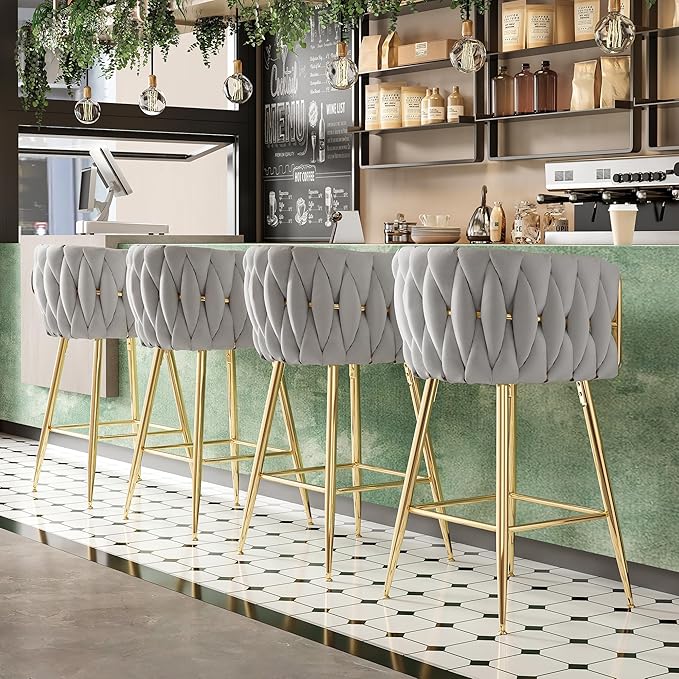 Counter Height Bar Stools Set of 2, 26 Inch Kitchen Island Stools with Backs Metal Legs