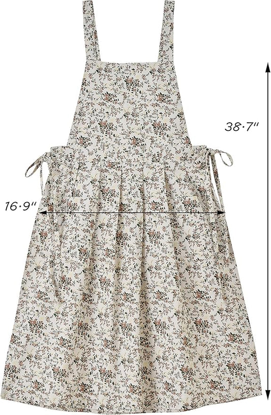 Floral Cotton Waterproof Adult Kitchen Apron Adjustable Cooking Baking Garden Chef Apron with Pocket